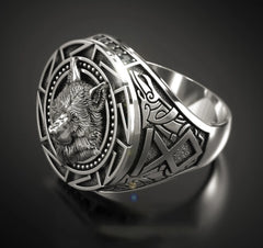 925 Sterling Silver Ring Retro Wolf Totem Thai Silver Ring Warrior Wolf Head Men's Ri alternate view
