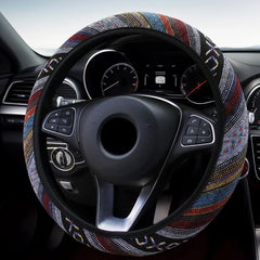 Ethnic Style Elastic Car Steering Wheel Cover No Inner Ring Suitable for 15inch Cars S close-up view