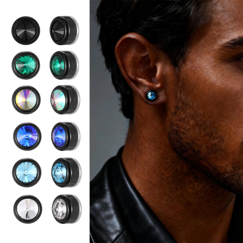 Magnetic Zircon Stud Earrings for Men,8mm Hypoallergenic Stainless Steel Non-Pierced Clip Earrings,P