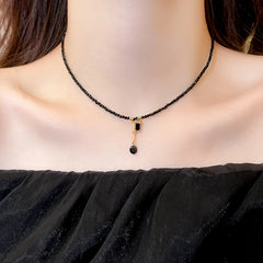 Black Crystal Bead Tassel Necklace | Trendy Collarbone Chain alternate view