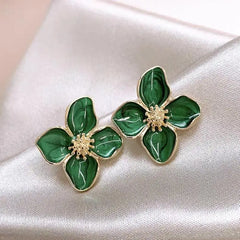 Fashion Korean Women Retro Drip Glaze Red Flower Earrings Women for Delicate Earrings Lu detail view