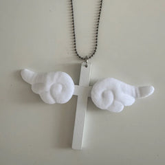 Pink Wing Cross Pendant Necklace | Y2K Gothic Jewelry for Women close-up view