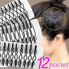 3/12Pcs Black Hair Clips Bobby Pins Wavy Fashion Hairpins Metal Barrettes Invisible BB Clip Wave Hai