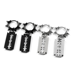 Gothic Punk Spike Rivet Razor Blade Hoop Earrings for Women Men Black Silver Color Stainless Steel D