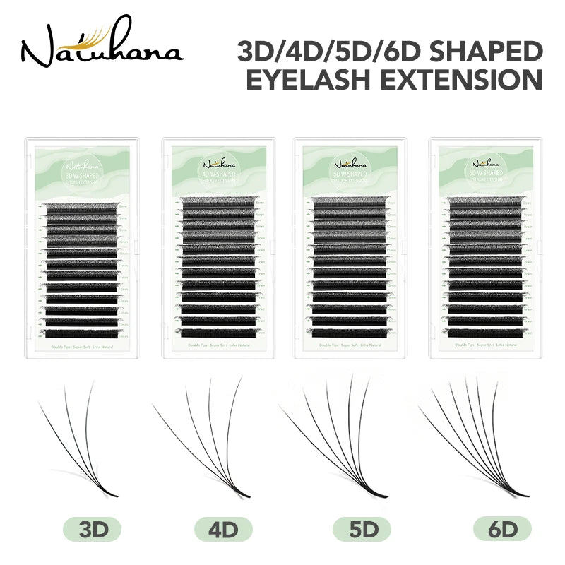 NATUHANA W Shape Eyelashes Extensions 3D 4D 5D 6D W Shaped Brown Black Clover Hand Made Premade Volu