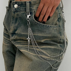 Salircon Punk Multilayer Metal Star Pendant Pant Chain Hip Hop Waist keychain Jeans C alternate view