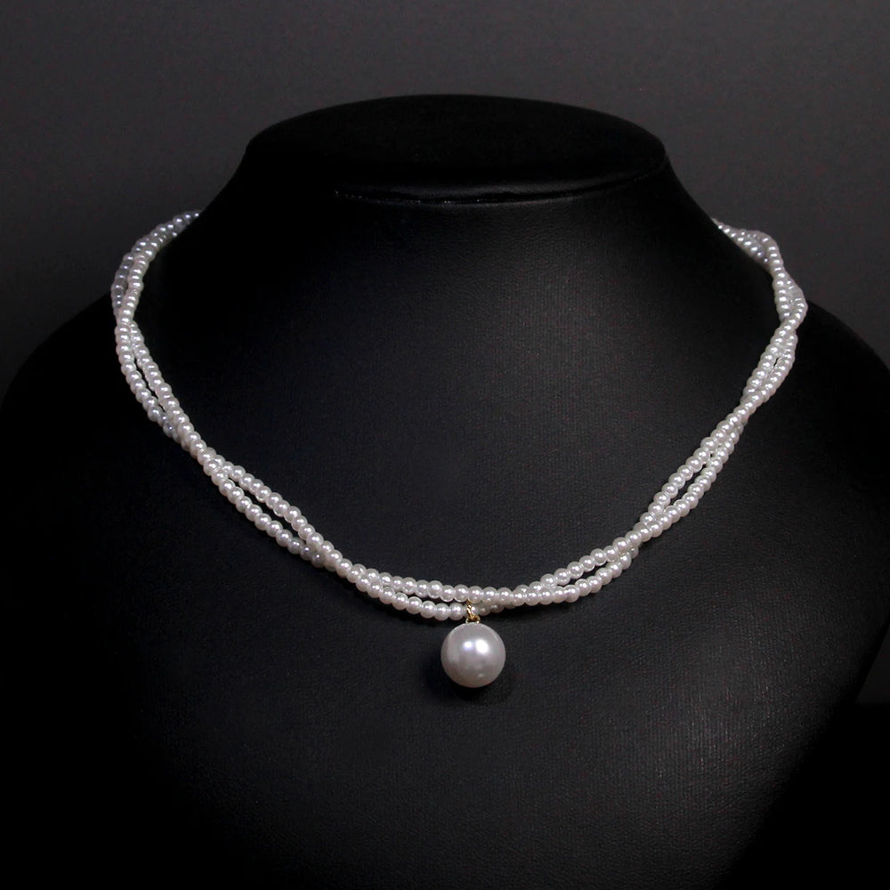 New Women's Fashion Pearl Necklace French Vintage Pearl Necklace Double Lock Bone Chain Collar Jewel