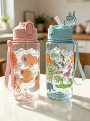 1 Piece 500ml (19 fl oz) Cartoon Printed Straw Cup, Summer Plastic Water Bottle, BPA alternate view