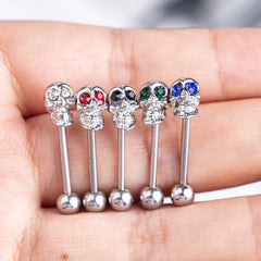 Tongue Rings Stainless Steel 316L, 5 Color Diamond Encrusted Skull Piercing Jewelry detail view