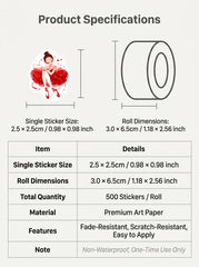 1Roll(500Pcs) Kawaii Ballet-Themed Dancing Girls Pattern Stickers 2.5cm/1.0'' 10 Designs detail view