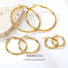ASONSTEEL Simple Stainless Steel Hoop Earrings | Glossy Minimalist Classic Circles