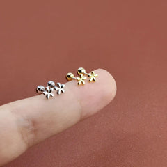 EVSIPOL Tiny Stainless Steel Screw Back Flower Stud Earrings for Women Girls Simple Cute detail view