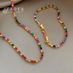 Dopamine Colored Zircon Collarbone Chain | Gold Colour Women's Trend Necklace
