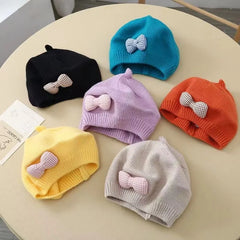 Winter Baby Girl Knitted Beret Hat | Cute Princess Bow Beanie for Toddlers 1-4Y alternate view