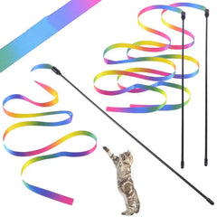 Cat Toys Funny Rainbow Strips Stick Cat Teaser Wand Pet Toys for Cats Interactive