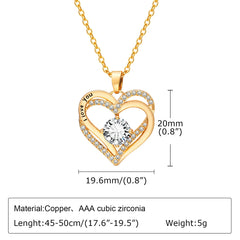 Vnox Heart Necklace for Women, Birthstone Heart I Love You Jewelry Necklaces for Mom G close-up view