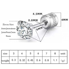 Stainless Steel Titanium Stud Earrings | 4 Color CZ Crystal Screw Back Earrings for Wo close-up view
