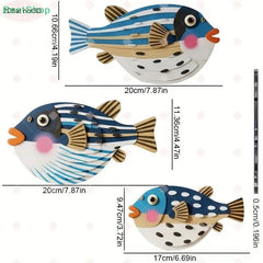 Three Fish Wall Hanging Decoration | Wooden Ocean Art for Living Room detail view