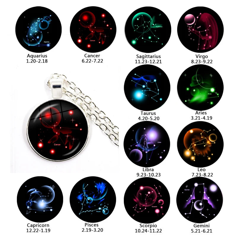 Zodiac Necklace Silver Plated | 12 Constellation Pendant Jewelry