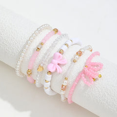 6 Pcs Pearl Beaded Bow Bracelets Set for Women