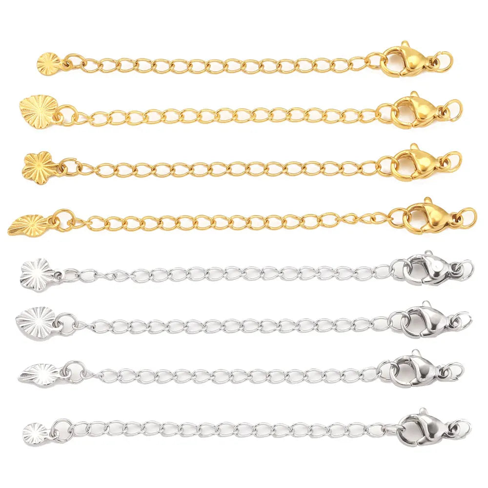 10pcs Stainless Steel Extension Extended Tail Chains With Lobster Clasps For Bracelet Necklace DIY J
