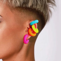 1 Pair Simple Round Circle Clip Earrings For Women C Shape Acrylic Red Blue Black Pink No Pierced Ca