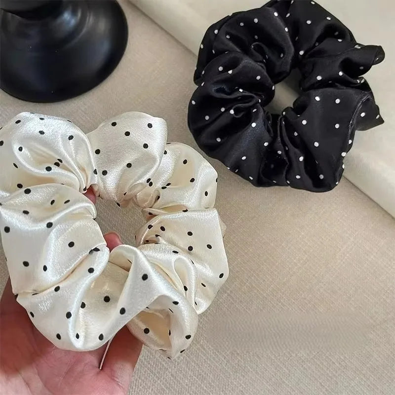 New Polka Dot White Scrunchies 12cm Large Hair Bands Female Elegant Black Hair Rope Ties Kawaii Pony