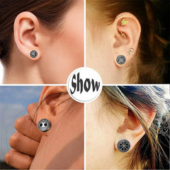 1Pair 18G Viking Rune Round Stud Earrings for Men Women, 316L Stainless Steel Cartilage detail view