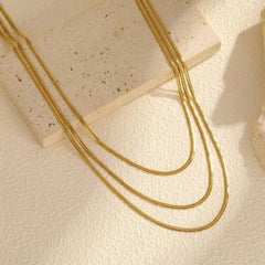 Waterproof Layering Necklaces for Women,stainless Steel Triple Stacked Snake Clavicle Ch detail view