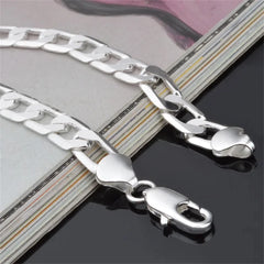 New 925 Sterling Silver Side Side Silver Bracelet 6MM8MM10MM12MM Men's and Women's Jew close-up view
