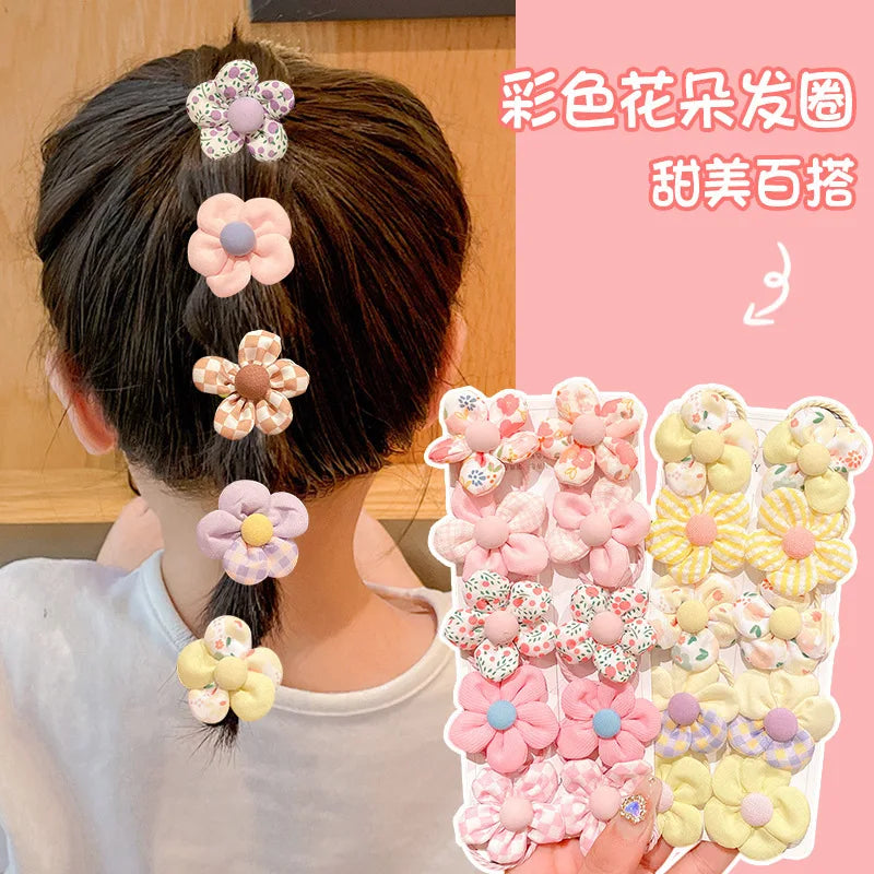 10Pcs/Set New Baby Girl Cute Colorful Flower Hair Bands Ponytail Holder Chilren Soft Scrunchies Rubb