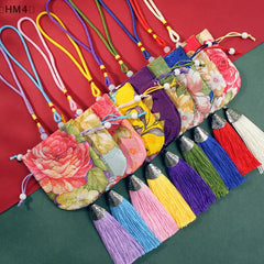 Chinese Style Embroidery Tassel Gift Pouch | Lotus Scented Sachet Bag close-up view