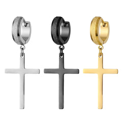 Stainless Steel Frosting Hoop Earrings | Punk Cross Dangle Earrings for Unisex