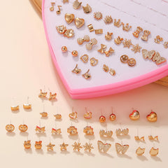 36 Pairs Cute Stud Earrings Assorted Snowflakes Cat Butterfly | Fashion Jewelry Gift Set detail view