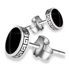 925 Silver Earrings Men Black Circle Single Simple Luxury Earring close-up view