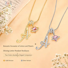 Fashion Letter Necklace for Women Pink Zircon Heart-shaped Pendant Suitable for Girls close-up view