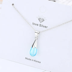 925 Sterling Silver Water Drop Crystal Pendant Necklace | Fine Jewelry Gift for Women