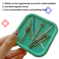 Portable Magnetic Nail Art Organizer Tray Cat Eyes Design Storage Container for Nail Grinding Heads Tool Holder