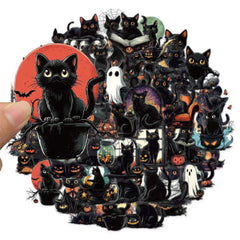50PCS Halloween Cute Black Cat Creative Graffiti Stickers DIY Luggage Notebook Water Cup detail view