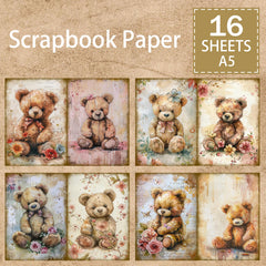 16 Sheets A5 Lace Cute Bear Background Vintage Grunge Paper | Journal Planning Scrapbooking