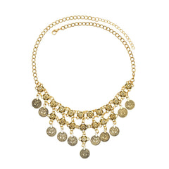Vintage Coin Tassel Necklace | Bohemian Ethnic Charm Choker for Women close-up view