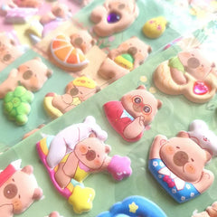 4 Pcs Capybara Cubs Kids' Cartoon Soft High-Foam Stickers - Super Raised, Cute & Adorable, Removable Adhesive