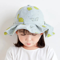 Sweet Baby Summer Hat for Girls | Cotton Fruit Print Kids Bucket Hat with Bowknot close-up view