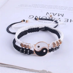 2 PC Jewelry Set Couple Black White Tai Chi Bracelet Rope Adjustable Chain Set Simple alternate view