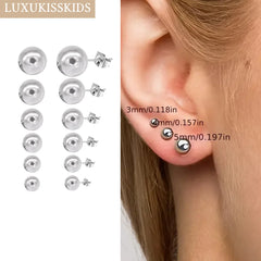 Stainless Steel Ball Stud Earrings Set 6 Pairs | Minimalist Round Clip Earrings for Wo close-up view