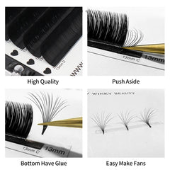 Self Blooming Eyelash Extensions | Easy Fanning Volume Lashes 0.03 0.05 0.07 C D Curl close-up view