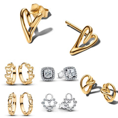 Crystal Stud Hoop Earrings for Women | 925 Silver Bow Lock Moon Star Gold Heart Earrings