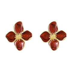 Fashion Korean Women Retro Drip Glaze Red Flower Earrings Women for Delicate Earrings close-up view