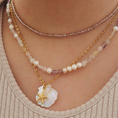 Gold Starfish Pendant Necklace for Women | Stainless Steel Beach Jewelry close-up view
