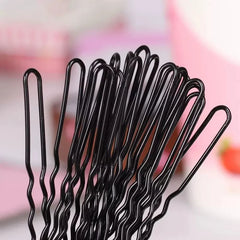 Black U Shaped Hair Pins Strong Hold Metal Bobby Pins Versatile Updo Hair Clip for Bri close-up view
